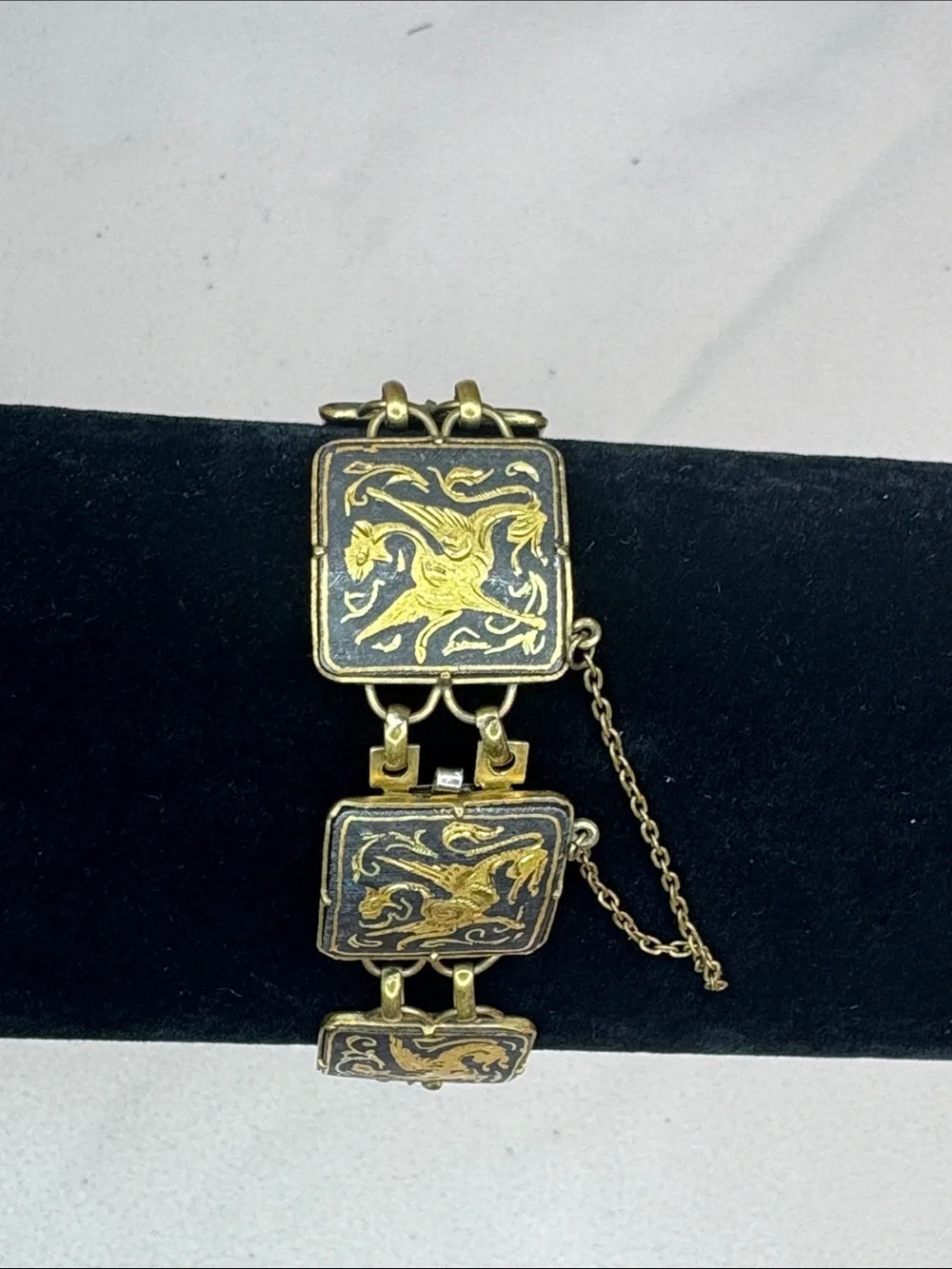 Gold and Black Dragon Motif Link Bracelet - Women Jewelry